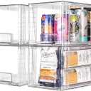 4Pack Large Stackable Kitchen Storage Drawers, Clear Foods Organizer Bins with Handles, Easily Assemble for Bathroom, Kitchen, Pantry, Cabinet, Closet (XL-Down Handle)