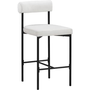Nathan James Dahlia Counter Height Chair, Boucle Upholstered Modern Barstool with Back, Mid-Century Metal Legs and Padded Cushion for Kitchen, Island and Bars, Light Cream Boucle/Black