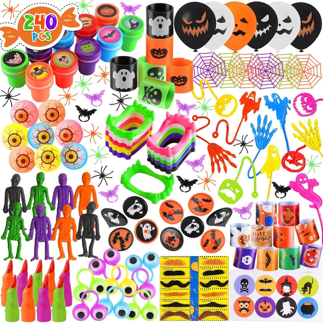 Halloween Party Favors, 240 PCS Halloween Toys Bulk for Kids, Halloween Goodie Bag Stuffers Fillers, Trick or Treat Gifts Exchange, School Classroom Carnival Game Prizes Toys Set