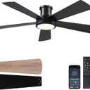 Hounberi 52 Inch Flush Mount Ceiling Fan with Lights and Remote, Modern Quiet DC Motor Low Profile Ceiling Fan for Low Ceilings, 5 Reversible Blades, 6 Speeds Dimmable, Indoor Outdoor Bedroom, Black