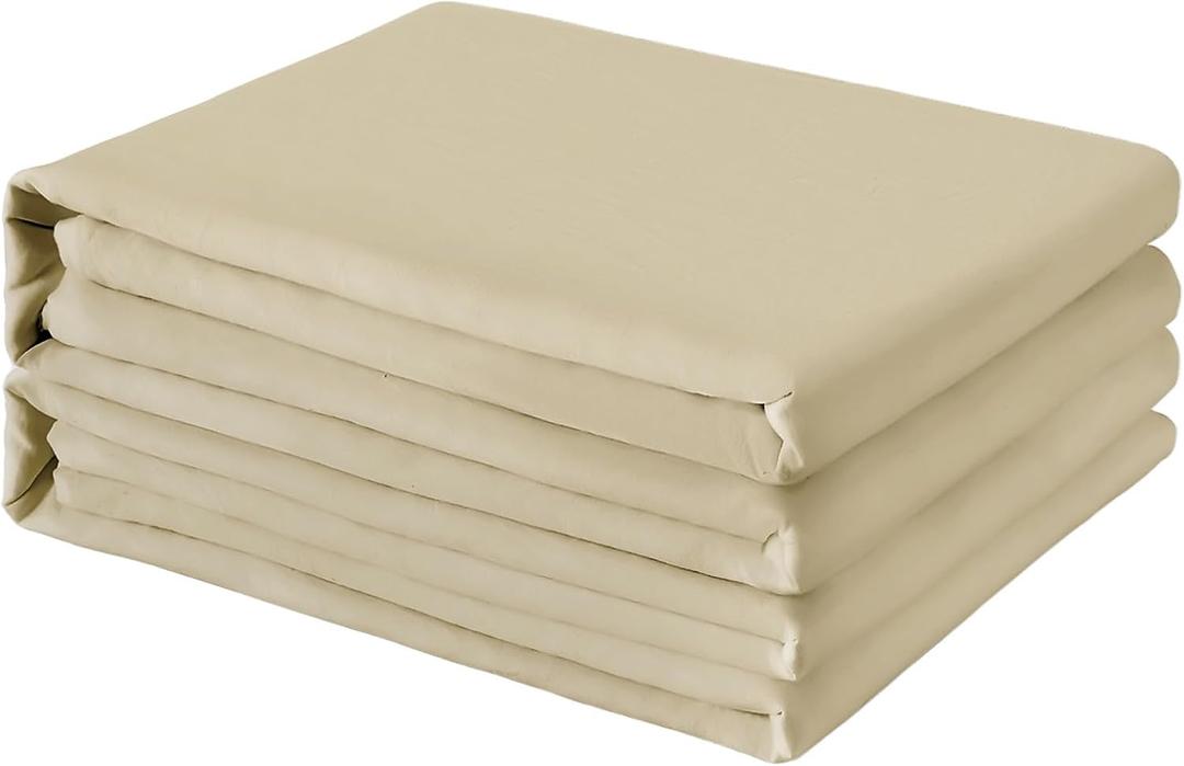 FreshCulture Queen Flat Sheets Only 2 Pack - Hotel Quality Flat Bed Sheets - Brushed Microfiber - Ultra Soft & Breathable - Wrinkle-Free - Easy Care - Flat Sheets Only Queen Size (Beige)