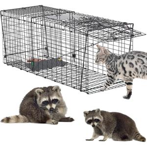 Heavy Duty 37 Inch Humane Live Animal Trap for Raccoons, Stray Cats, and Other Similarly Sized Animals, Foldable
