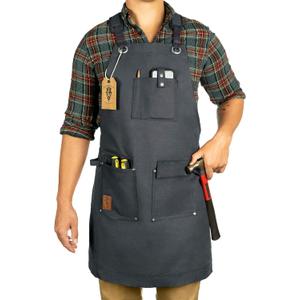Texas Canvas Wares Waxed Canvas Heavy Duty Work Apron With Pockets - Deluxe Edition - with Quick Release Buckle Adjustable up to XXL for Men and Women (Grey Deluxe Edition) (L)