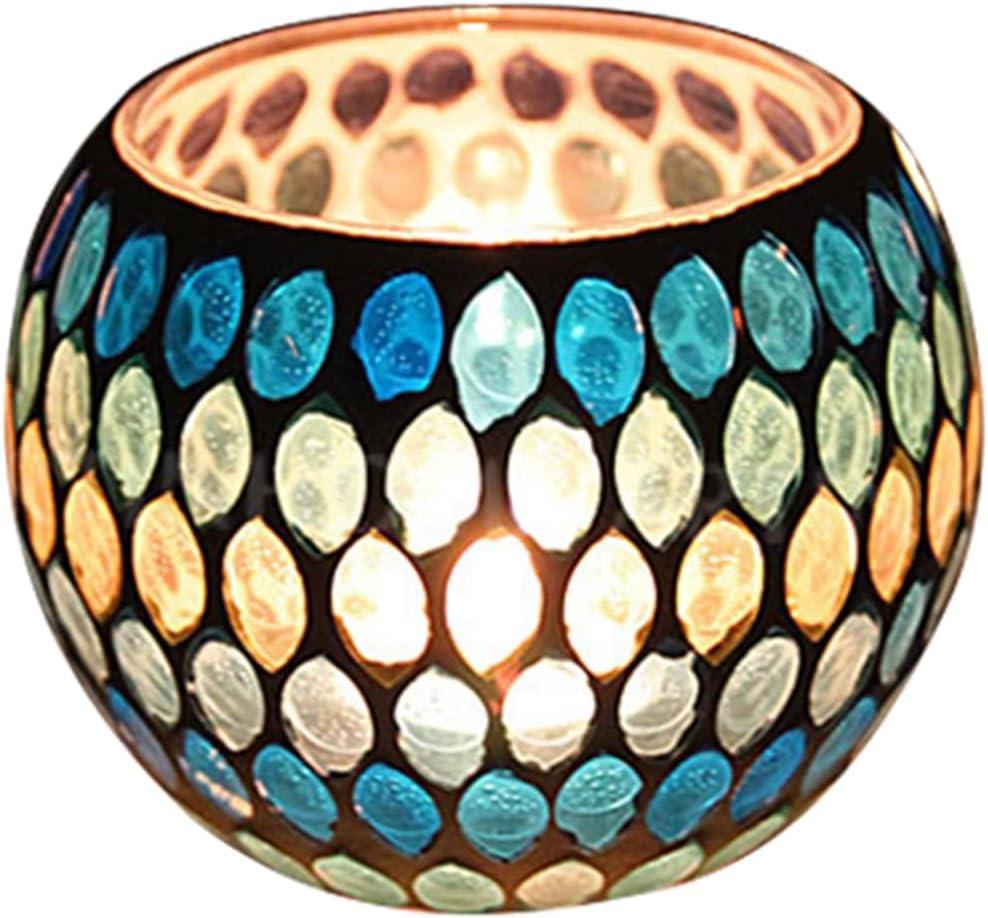 Mosaic Glass Tea Light Holders Romantic Stained Votive Candle Holder, MIATTCLD Round Handmade Tealight Candle Holder for Table Centerpieces, Christmas, Valentine, Birthday Party, Home Decor (F)