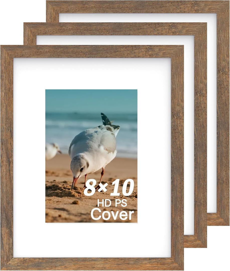 An&He 8x10 Picture Frame Set of 3, Brown Wood Grain Photo Frame for Wall Mounting or Tabletop Display