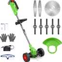 Cordless Lawn Trimmer Weed Wacker - GUIFIN 21V Lawn Mower Grass Edger with One 2.0Ah Li-Ion Battery Powered & 3 Cutting Blade Types, Compact Power Tool for Lawn Yard Work