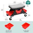 YITAHOME Mechanic Stool 330 LBS with Wheels, Heavy Duty Rolling Mechanics Seat, Rolling Tool Seat for Automotive Auto Repair, w/Fabric-Covered Sponge, Black Red