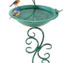 Pedestal Bird Bath for Outside, Modern Bird Bath with Tree Art Decor, 13'' Dia Metal Birdbath Bowl & Feeder for Garden, Lawn, Yard (Green)