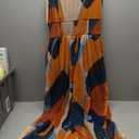 CHICME Women’s Abstract Print V Neck Jumpsuit Wide Leg High Cinched Waist Backless Sleeveless Chic Vacation Beach Romper (L)