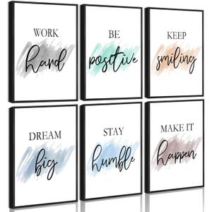 Drsoum Motivational Wall Decor Inspirational Office Wall Art Quotes Framed Wall Art for Living Room Encouraging Canvas Posters for Office Bedroom Sayings for Wall Decor - 8 x10 x6 PCS (Black Framed)