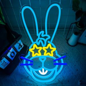 Anime Cartoon Bonnie Rabbit Neon Signs for Wall Decor,Dimmable Cartoon Bunny Neon Light,USB Powered Game Sign for Bedroom Gaming Room Man Cave Bar Birthday Gifts(10 * 16.1in) (Blue)