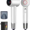 Infrared Hair Dryer, with Magnetic Nozzle - 160000 RPM Quiet lonic Blow Dryer for Women, with Frizz Control & No Heat Damage, Red Light Negative Ions, Fast Drying, for All Hair Types (White)