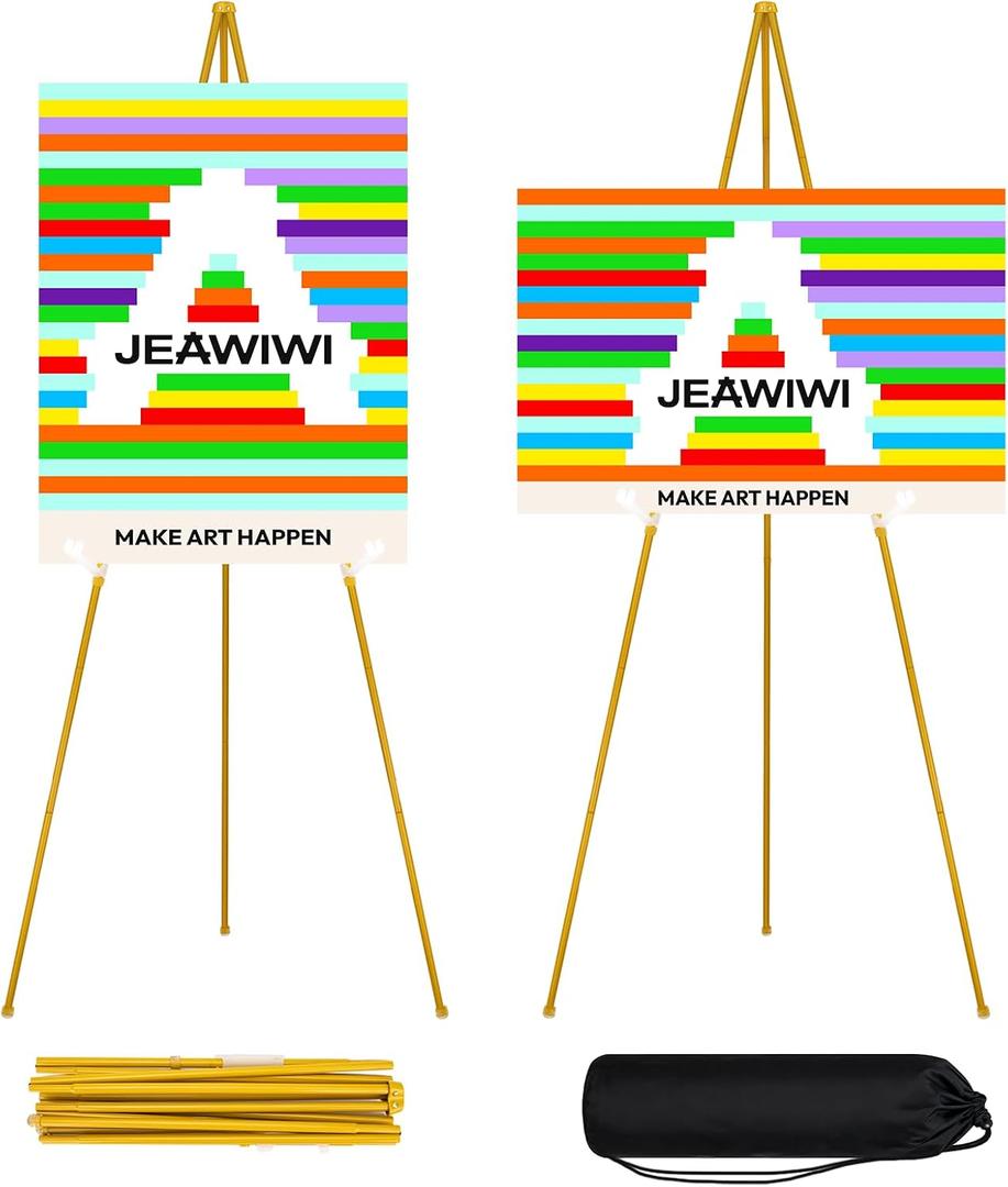 JEAWIWI 2PCS Golden Easel Stand for Wedding Sign Stand, 66 Inch Adjustable Metal Easels for Display, Portable Folding Easel for Wedding, Display Show, Arts, Poster with Portable Bags