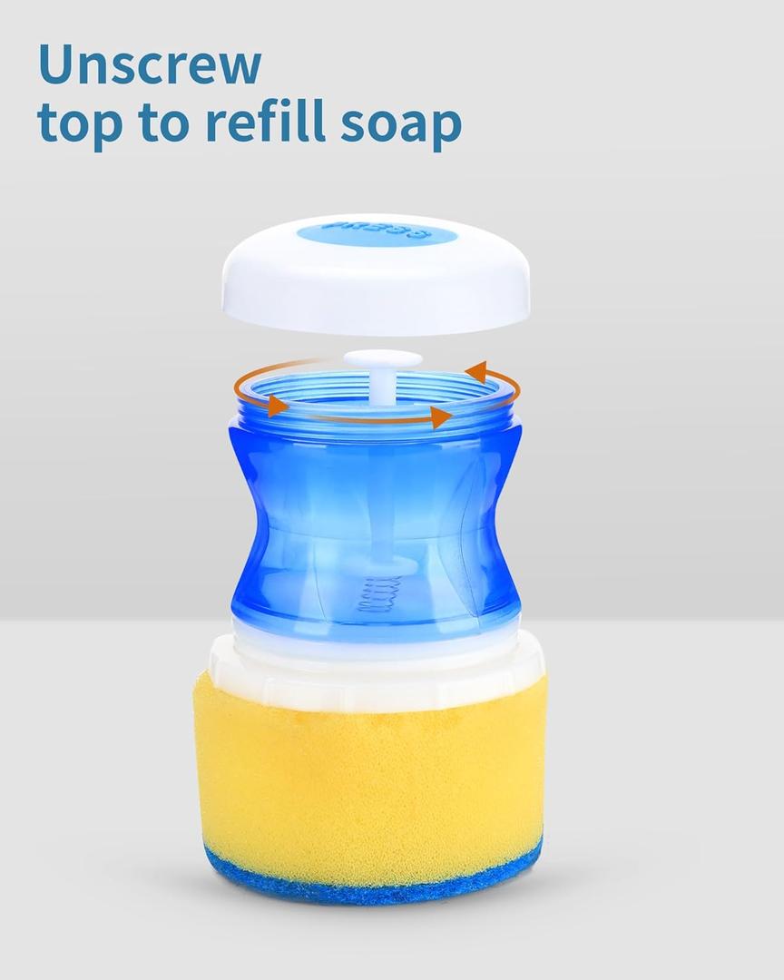 Dish Scrubber with Soap Dispenser for Dish Pot Pan Kitchen Sink Cleaning, Plam Brush with Sponge Head 2pcs