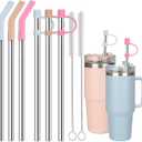 6 Large Diameter Straws with covers for Stanley Tumbler, Reusable Stainless Steel Straws with Silicone straw tips, Perfect for Stanley 40 oz Accessories (12 Inch, 3 Straight and 3 Bent Straw Fit 40oz)