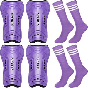 Chuarry 2 Set Soccer Shin Guards for Girls with Socks Toddler Shin Pads Football Kids Sport Protection Lightweight Gear Leg Protection for 3-15 Girls Boys Children Teens, Small, Purple