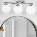 Globe Bathroom Light Fixtures Chrome Vanity Light with Plastic Milk White Globe Shades 11.81 inch Wall Sconce Lighting Over Mirror, 3-Light Vanity Lights for Bathroom Hallway Living Room