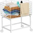 Wire Laundry Hamper Cart,80L Laundry Hamper Trolley with Pull Handle,White High Laundry Basket Cart for Laundry Room,Bathroom,Bedroom-White23.6 * 15.75 * 28inch