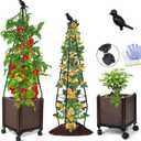 MQFORU Tomato Planter Boxes with Trellis, 59" Self-Watering Tomato Planter with Wheels for Climbing Vegetable and Plants, Tomato Cages for Indoor Outdoor Patio Greenhouse Gardening