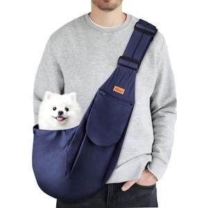 CUBY Dog and Cat Sling Carrier - Hands Free Reversible Pet Papoose Bag - Soft Pouch and Tote Design - Adjustable - Suitable for Puppy, Small Dogs, and Cats for Outdoor Travel (Blue Classic)