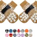 EXPAWLORER Anti Slip Dog Socks to Prevent Licking Paws, Dog Shoes for Hot Pavement, Dog Booties for Small Medium Large Senior Dogs, Traction Control Boots & Paw Protectors for Hardwood Floors (Khaki), XS