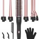 ANIEKIN 5 in 1 Curling Iron Set, Fast Heat Up Curling Wand from 3/8 to 1 1/4 Inch and a Thermal Brush Come with, Dual Voltage Hair Curler for Women All Hair Types and Travel Use, Gifts for Women