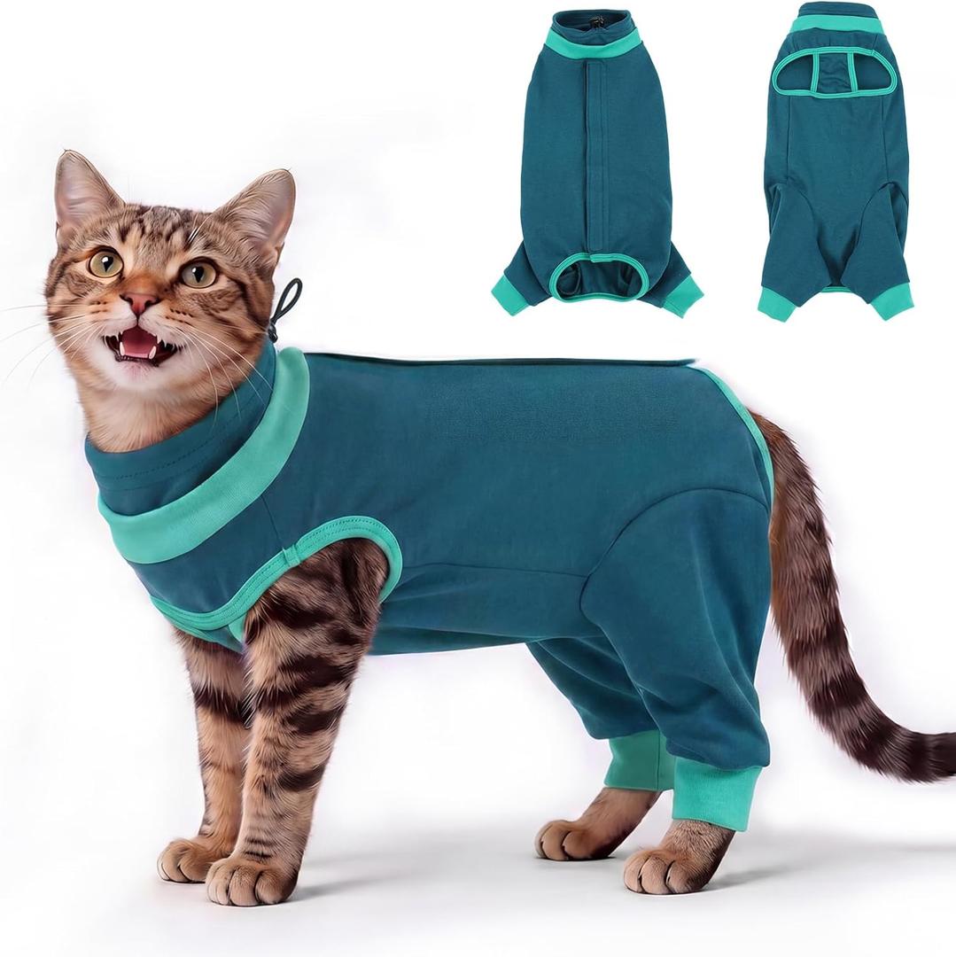 BRKURLEG Cat Recovery Suit with Hind Legs, Breathable Post Spay Onesie for Female Cats & Kittens, Anti-Licking Abdominal & Hind Leg Wound Protector, Cone Alternative, Green L