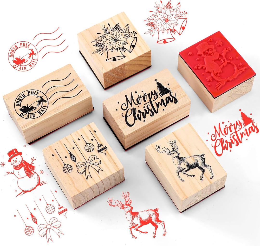 6 Pcs Rubber Stamp Set Wooden Rubber Stamp Stamps Vintage Wooden Art Stamps for Crafting and DIY Scrapbooking Card Making Hand Book(Classic)