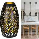 Pendant Light Shade Replacement, Metal Lampshade with 1-5/8" Fitter, ALUCSET 7.8" Height and 4.7" Diameter Etched Hollowed Lamp Shade, Metal Oval Shaped Cover for Chandelier Pendant Light Wall Lamp (Bronze Black)