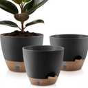 QRRICA Self-Watering Plant Pots with Water Level Indicator, Drainage Holes & Saucers 12/10/9 Inch Large Plastic Planter Set for Indoor & Outdoor Plants(Black)