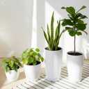 ZMTECH 24/21/12/10" H Large Plastic Planters with Drainage Hole and Saucer -Set of 4 Tall Plant Pots for Indoor & Outdoor Use,White Glossy Smooth Lightweight Flower Pot for Front Porch Patio Deck