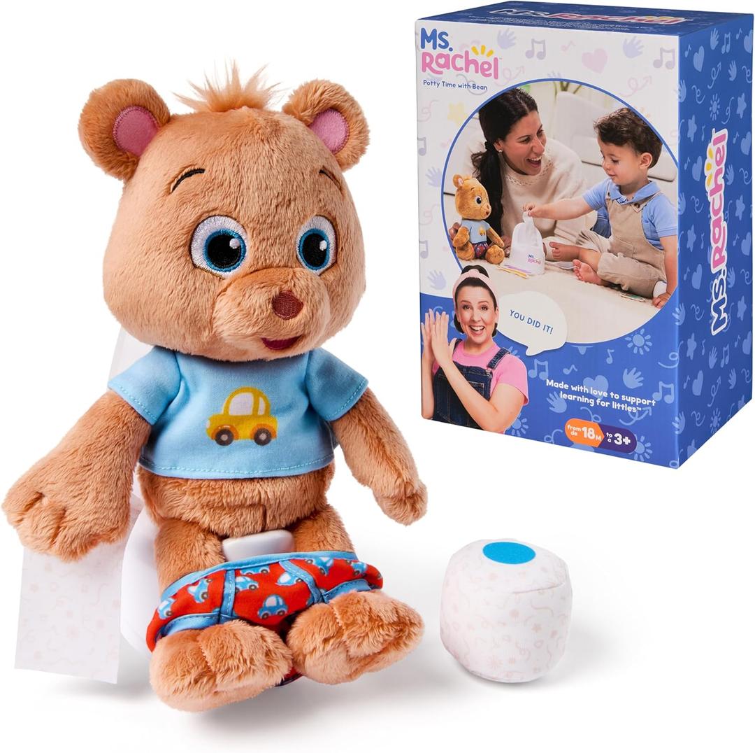 Ms. Rachel Potty Time with Bean, 11 Plush Teddy Bear with Play Toilet & Accessories, Toddler Toys for Girls & Boys for Ages 18 Months to 3+