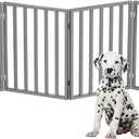 Pet Gate - 4-Panel Indoor Foldable Dog Fence for Stairs, Hallways, or Doorways - 72x24-Inch Retractable Wood Freestanding Dog Gates by PETMAKER (Gray) (4 Panel, Gray)