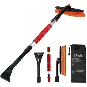 FOVAL 47.2" Extendable Snow Brush and Wider Ice Scraper (4.73" Width) with 360 Pivoting Brush Head, Snow Removal Tool Car Brush with Comfortable Foam Grip for Car Windshield, Trucks, SUVs (Medium)