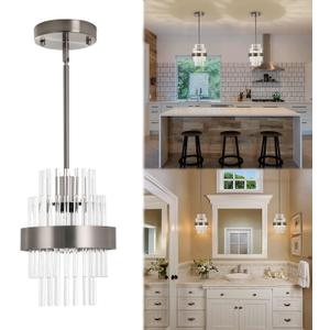 Pendant Light Fixtures, 7inch Modern Glass Pendant Lighting, Brushed Nickel Kitchen Island Pendant Lights, Height Adjustable Pendant Lighting (Brushed Nickel, 1 Pack)