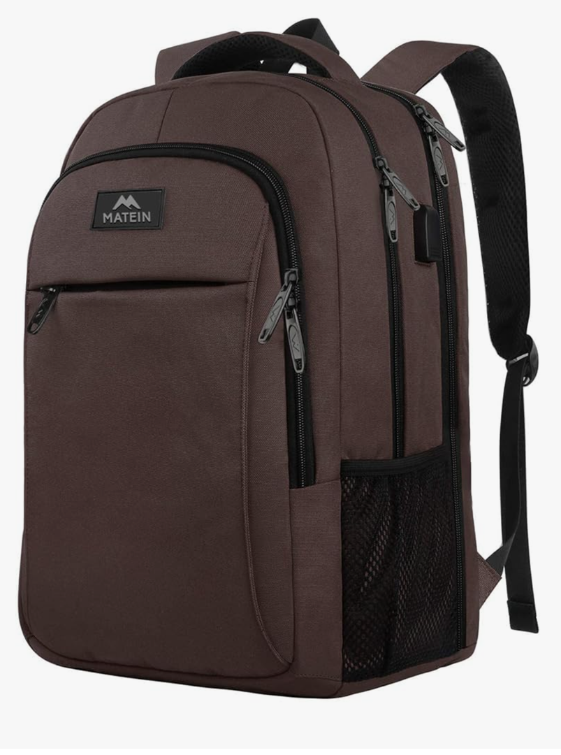 MATEIN Laptop Backpack, Extra Large TSA Friendly 17.3 Inch Travel Computer Backpack with USB Charging Port, Anti Theft Carry On Flight Approved Business Work College Backpack Bag for Men Women, Brown