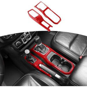 RT-TCZ for Jeep JL Gear Shift Cover Red, 4WD Shift Knob Trim Panel for Jeep Wrangler JL JLU Gladiator JT 2018-2024 Red Interior Accessories 2pcs