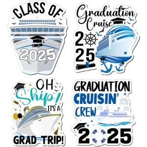 Hoteam 4 Pcs Large Graduation Cruise Door Decorations Magnetic 2025 Graduation Magnets Big Congrats Grad Cruise Ship Duck Refrigerator Magnets for Carnival Cruise Cabin Stateroom(Cruise Ship 2025)
