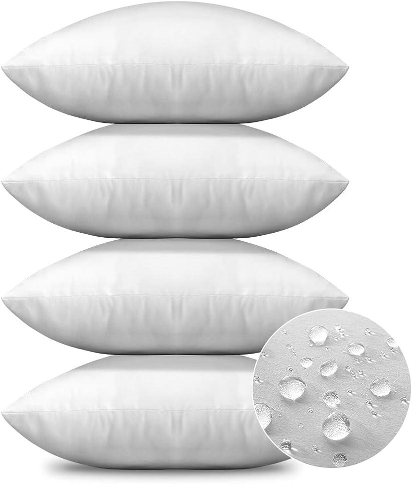 OTOSTAR Premium Outdoor Throw Pillow Inserts 18x18 Inch Waterproof Pillow Inserts Pack of 4 Square Stuffers Decorative Sofa Cushion Insert for Bed Couch Sham Cushion Stuffer (White Set of 4)