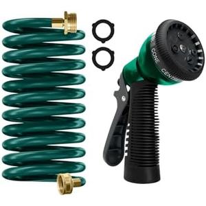 Coil Hose 10FT EVA Coil Garden Hose With 3/4'' Brass Connector Coiled Water Hose Lightweight And No Kink Includes 7 Patterns Spray Nozzle For Outdoors Lawn Watering Car Washing