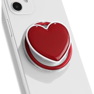 Magnetic Cute Solid Macaron Color Heart Shape Collapsible Mobile Phone Grip Stand Holder for Smartphone Tablet Cell Phone Accessory (Magnetic Type, Ocean Green)