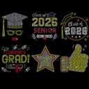 Glenmal 6 Pack Graduation Rhinestone Iron on Patches Class of 2026 Crystal Bling Patches Heat Transfer Applique Graduation Decorative Designs for DIY T Shirts Clothing, 6 Designs