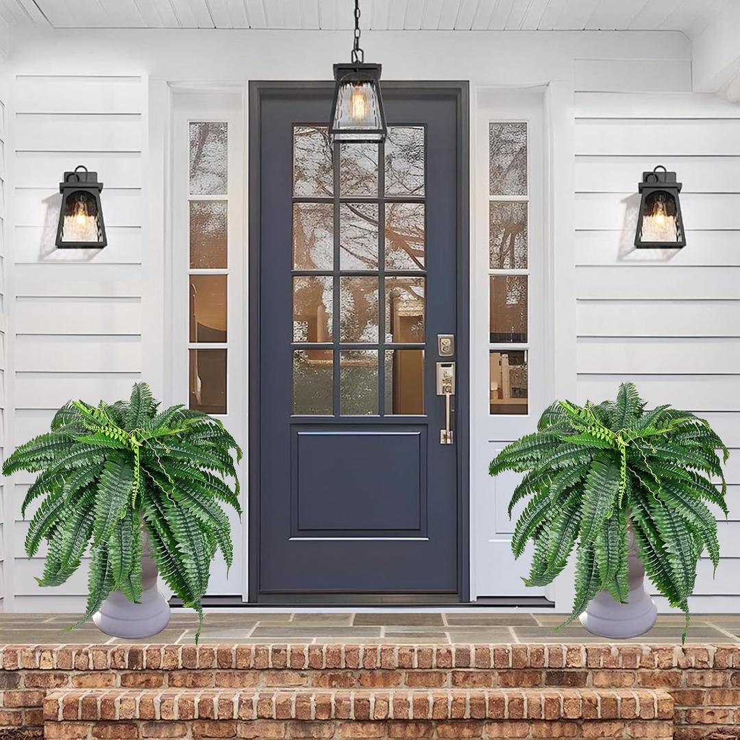 2 Pack Large 60 Leaves Artificial Ferns for Outdoors Look Real, Fake Large Faux Boston Ferns for Outdoor Planter Realistic UV Resistant Artificial Fake Plants for Porch Patio Hanging 42 inch