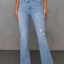 Sidefeel Women's Bell Bottom Flare Jeans High Waisted Stretchy Ripped Distressed Raw Hem Denim Pants with Pockets (Blue)