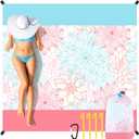 CRASHOT Beach Mat, Blanket Waterproof Sandproof, 79''x83'' Floral Extra Large Outdoor Portable Lightweight Picnic Blanket with 4 Stakes and Carabiner for Picnic Camping Hiking