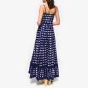 Women's Plaid Long Dress Spaghetti Strap Square Neck Ruffle Hem Swing A Line Summer Party Beach Slip Maxi Dress (Blue, M)