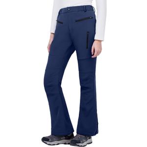 WULFUL Women's Snow Ski Pants Waterproof Insulated Fleece Lined Winter Softshell Hiking Pants (10, Navy)