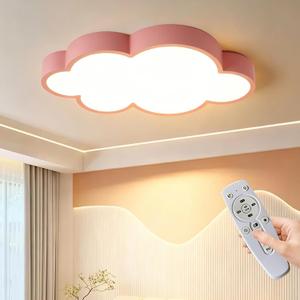 19in/36W Dimming Kids Room Cloud Design Ceiling Light,Pink Close to Ceiling Light Fixture with Remote LED Ceiling Lamp for Kids Bedroom/Kindergarten/Hallway/Balcony