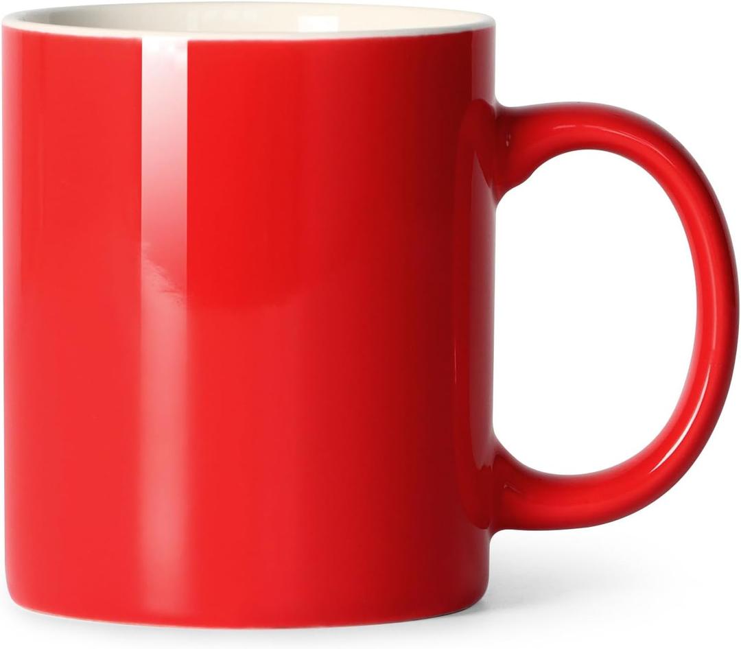 Smilatte 11 oz Porcelain Coffee Mug, Classic Ceramic Cup with Hanlde for Latte Cappuccino Tea, Red