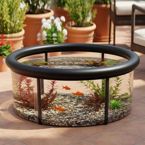 DoubleFill Pop up Pond, 27.6 x 11.81 Inch Pop up Inflatable Pond Kit Outdoor Indoor Aquarium Water Feature Container with Aeration Pump Above Ground Backyard Patio Garden Decoration, Black 13.78"L x 7.09"W x 6.89"H